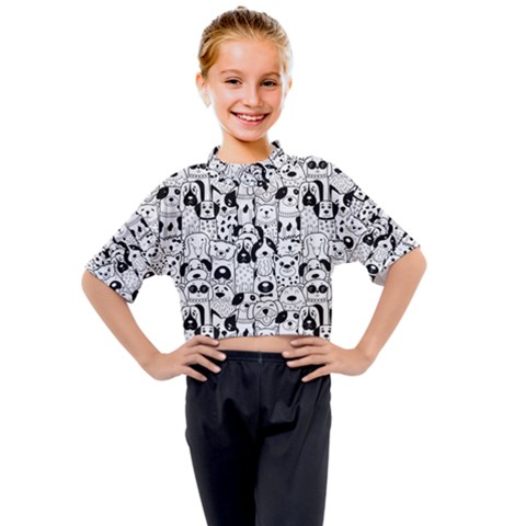 Seamless-pattern-with-black-white-doodle-dogs Kids Mock Neck Tee by Simbadda