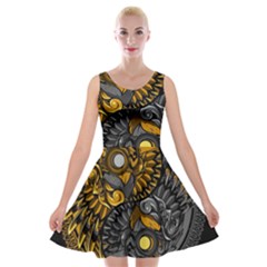 Yin-yang-owl-doodle-ornament-illustration Velvet Skater Dress by Simbadda