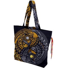 Yin-yang-owl-doodle-ornament-illustration Drawstring Tote Bag by Simbadda