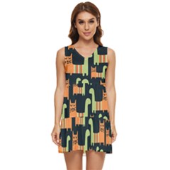 Seamless-pattern-with-cats Tiered Sleeveless Mini Dress by Simbadda