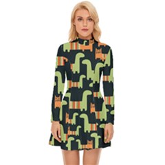 Seamless-pattern-with-cats Long Sleeve Velour Longline Dress by Simbadda