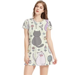 Funny Cartoon Cat Seamless Pattern Women s Sports Skirt by Simbadda