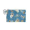 Seamless-pattern-funny-astronaut-outer-space-transportation Canvas Cosmetic Bag (Small) View1