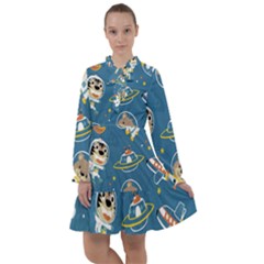 Seamless-pattern-funny-astronaut-outer-space-transportation All Frills Chiffon Dress by Simbadda