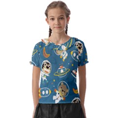 Seamless-pattern-funny-astronaut-outer-space-transportation Kids  Frill Chiffon Blouse by Simbadda