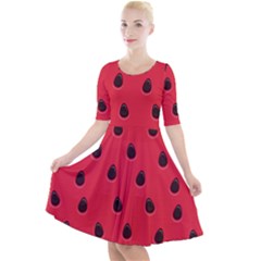 Seamless-watermelon-surface-texture Quarter Sleeve A-line Dress by Simbadda