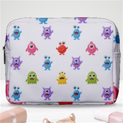 Seamless-pattern-cute-funny-monster-cartoon-isolated-white-background Make Up Pouch (large) by Simbadda