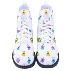 Seamless-pattern-cute-funny-monster-cartoon-isolated-white-background Kid s High-top Canvas Sneakers by Simbadda