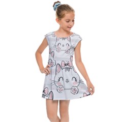 Cat-with-bow-pattern Kids  Cap Sleeve Dress by Simbadda