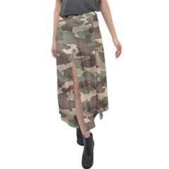 Camouflage Design Velour Split Maxi Skirt by Excel