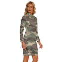 Camouflage Design Long Sleeve Shirt Collar Bodycon Dress View3