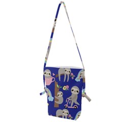 Hand-drawn-cute-sloth-pattern-background Folding Shoulder Bag by Simbadda