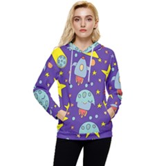 Card-with-lovely-planets Women s Lightweight Drawstring Hoodie by Simbadda