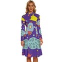 Card-with-lovely-planets Long Sleeve Shirt Collar A-Line Dress View1