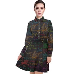 Mathematical-colorful-formulas-drawn-by-hand-black-chalkboard Long Sleeve Chiffon Shirt Dress by Simbadda