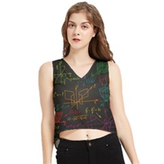 Mathematical-colorful-formulas-drawn-by-hand-black-chalkboard V-neck Cropped Tank Top by Simbadda