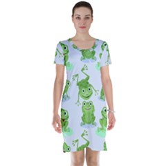 Cute-green-frogs-seamless-pattern Short Sleeve Nightdress by Simbadda