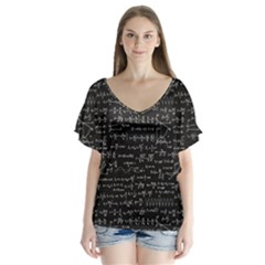 Math-equations-formulas-pattern V-neck Flutter Sleeve Top by Simbadda