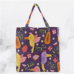 Exotic-seamless-pattern-with-parrots-fruits Grocery Tote Bag by Simbadda