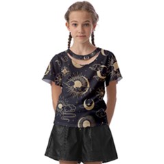 Asian-seamless-pattern-with-clouds-moon-sun-stars-vector-collection-oriental-chinese-japanese-korean Kids  Front Cut Tee by Simbadda