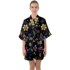 Embroidery-seamless-pattern-with-flowers Half Sleeve Satin Kimono  by Simbadda