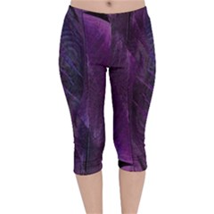 Feather Pattern Texture Form Velvet Capri Leggings  by Grandong