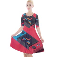 Gaming Console Video Quarter Sleeve A-line Dress by Grandong