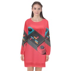 Gaming Console Video Long Sleeve Chiffon Shift Dress  by Grandong