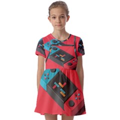 Gaming Console Video Kids  Short Sleeve Pinafore Style Dress by Grandong