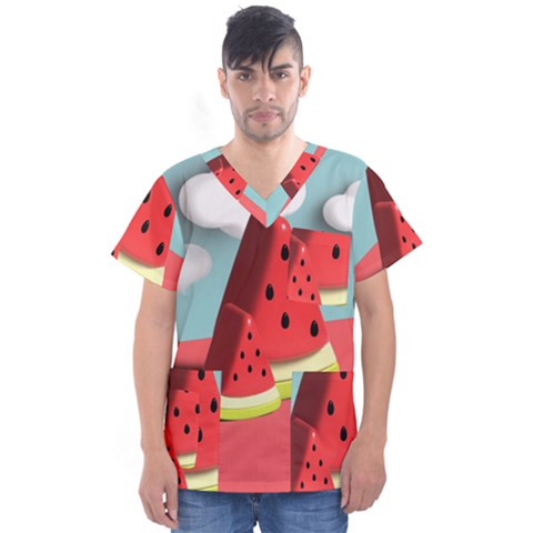 Strawberries Fruit Men s V-neck Scrub Top by Grandong