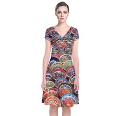 Art Background Bowl Ceramic Color Short Sleeve Front Wrap Dress by Proyonanggan