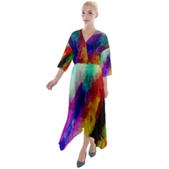 Colorful Abstract Paint Splats Background Quarter Sleeve Wrap Front Maxi Dress by Proyonanggan