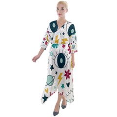 Love Pattern Quarter Sleeve Wrap Front Maxi Dress by Proyonanggan