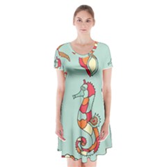 Seahorse Seashell Starfish Shell Short Sleeve V-neck Flare Dress by Proyonanggan