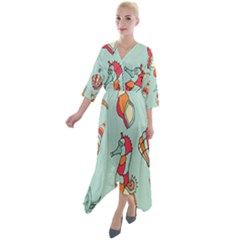 Seahorse Seashell Starfish Shell Quarter Sleeve Wrap Front Maxi Dress by Proyonanggan