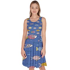 Sea Fish Blue Submarine Animal Knee Length Skater Dress With Pockets by Proyonanggan