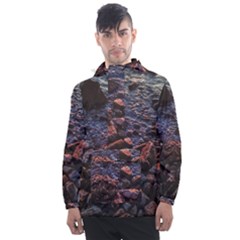 Twilight Treasures: Rocky Beachscape  Men s Front Pocket Pullover Windbreaker by dflcprintsclothing