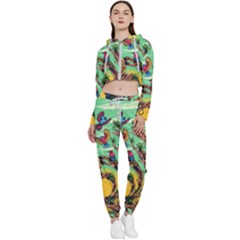 Monkey Tiger Bird Parrot Forest Jungle Style Cropped Zip Up Lounge Set by Grandong