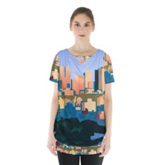 City Buildings Urban Dawn Skirt Hem Sports Top by Bangk1t