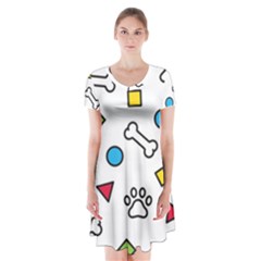 Dog Paw Seamless Pattern Footprint Bone Short Sleeve V-neck Flare Dress by Bangk1t