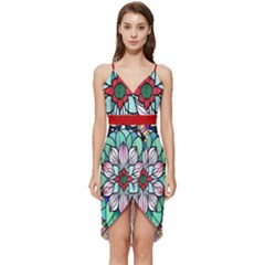 Lotus Flower Design Wrap Frill Dress by Trending