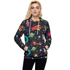 Seamless Pattern Space Women s Lightweight Drawstring Hoodie by Amaryn4rt