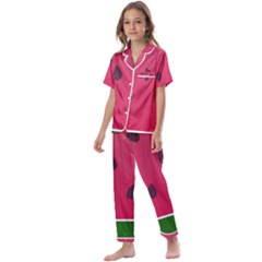 Watermelon Fruit Summer Red Fresh Food Healthy Kids  Satin Short Sleeve Pajamas Set by pakminggu