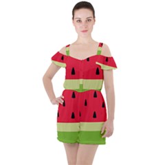 Watermelon Fruit Food Healthy Vitamins Nutrition Ruffle Cut Out Chiffon Playsuit by pakminggu