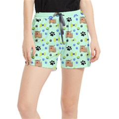 Dog Pattern Seamless Blue Background Scrapbooking Women s Runner Shorts by pakminggu