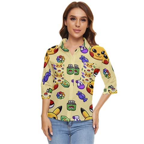 Pikachu Women s Quarter Sleeve Pocket Shirt by artworkshop