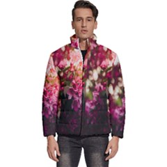 Pink Flower Men s Puffer Bubble Jacket Coat by artworkshop