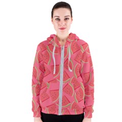 Watermelon Background Watermelon Wallpaper Women s Zipper Hoodie by pakminggu