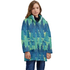 Christmas Trees Pattern Digital Paper Seamless Kids  Hooded Longline Puffer Jacket by pakminggu