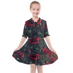 Rose Flower Plant Red Kids  All Frills Chiffon Dress by Ravend